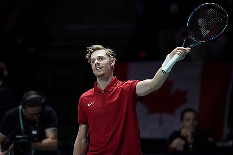 Davis Cup Tennis, Argentina vs Canada: Canada's Denis Shapovalov celebrates winning his match against Argentina's Francisco Cerundolo